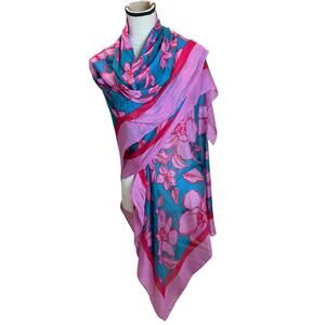 Oversized Pink Teal Floral Shawl Lightweight Viscose Cover Up
